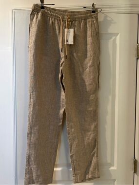 Quince Women's Drawstring Linen-Blend Trousers in Light Tan